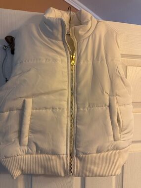 Girls' Cream Quilted Puffer Vest with Front Zip